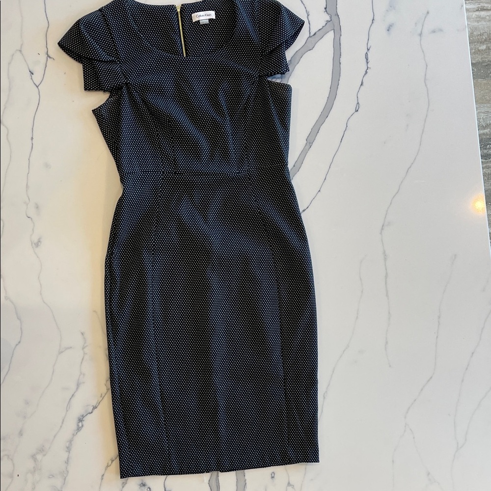 Calvin Klein Black Midi Dress with White Dots